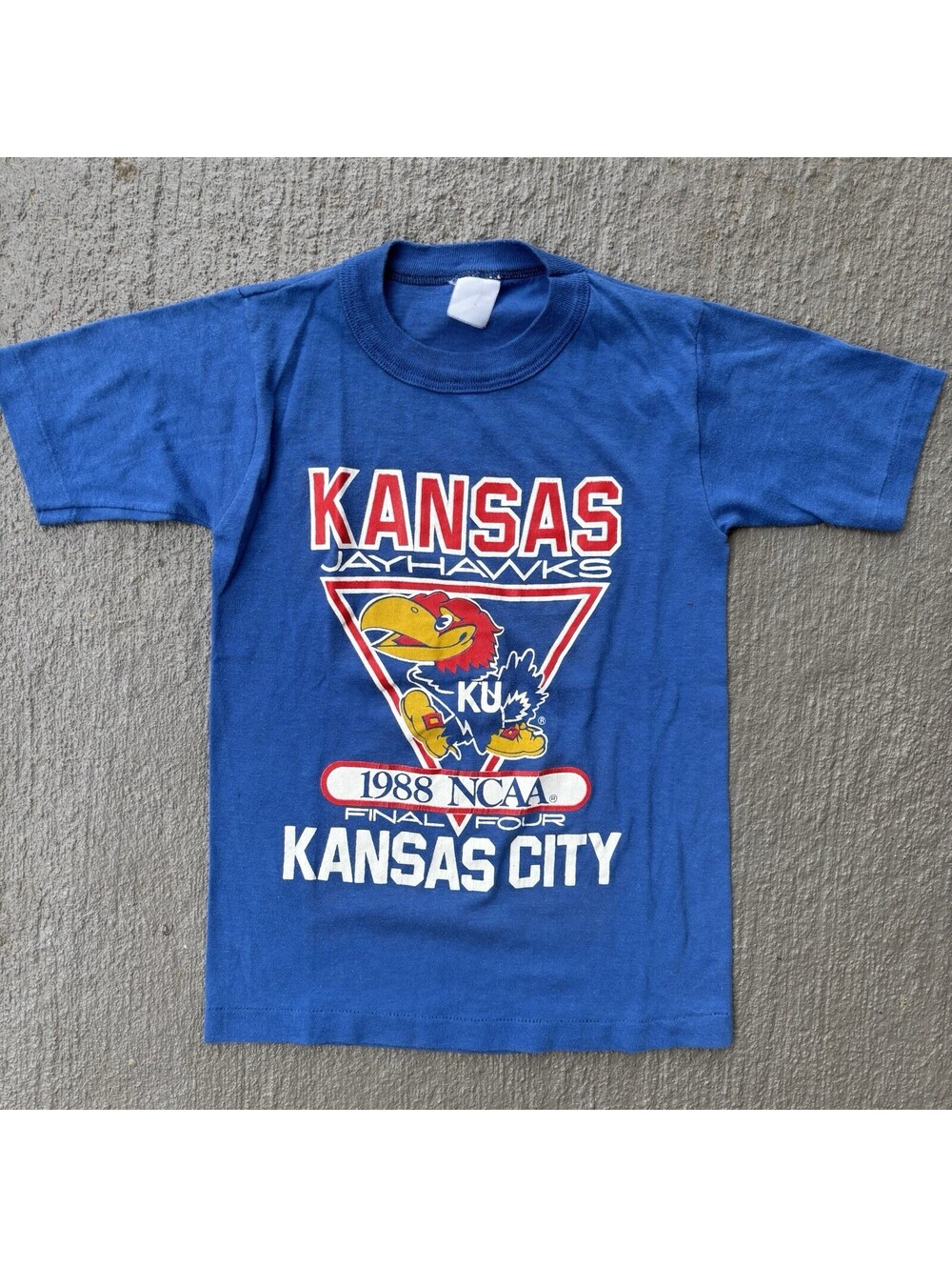 Vintage 80s university of Kansas Jayhawks 1988 NCAA final four shirt KIDS 6Y